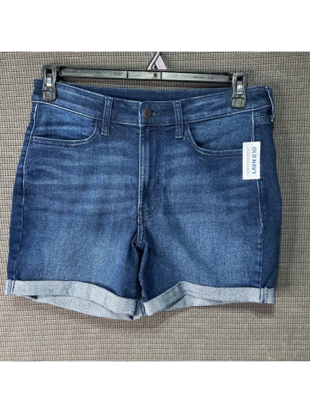Old Navy Women's High-Rise Denim Shorts Size 10 Dark Wash Stretch Folded Hem NWT